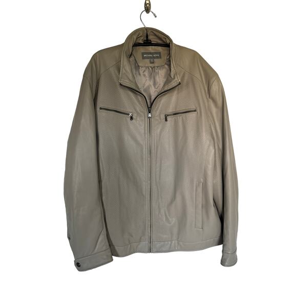 Michael Kors Men's Perforated Faux Leather Moto Jacket Size XXL Bone